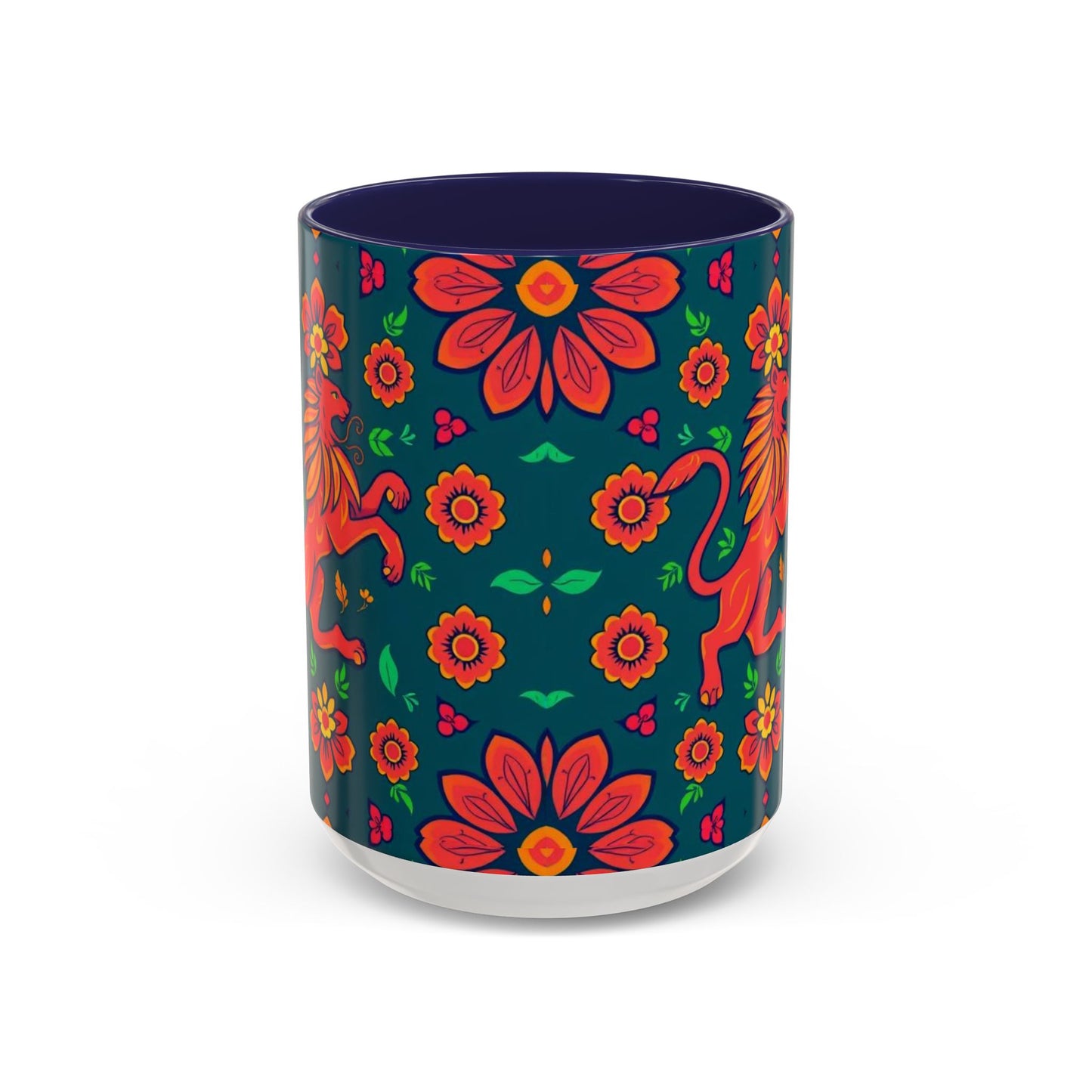 Accent Coffee Mug, Leo, Zodiac v1, Flower Pattern, (11, 15oz)