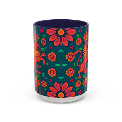 Accent Coffee Mug, Leo, Zodiac v1, Flower Pattern, (11, 15oz)