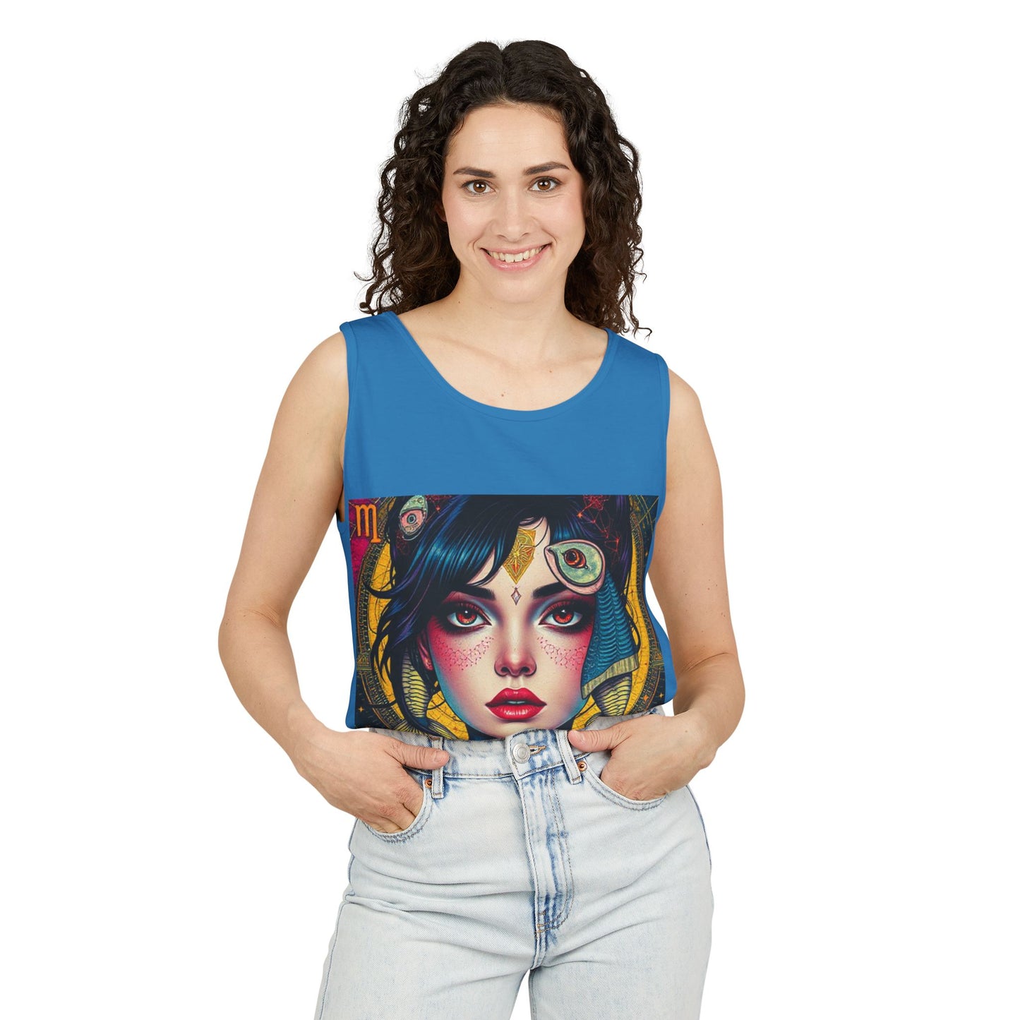Unisex Garment-Dyed, Tank Top, Pisces Design, Pop Art, 100% US cotton