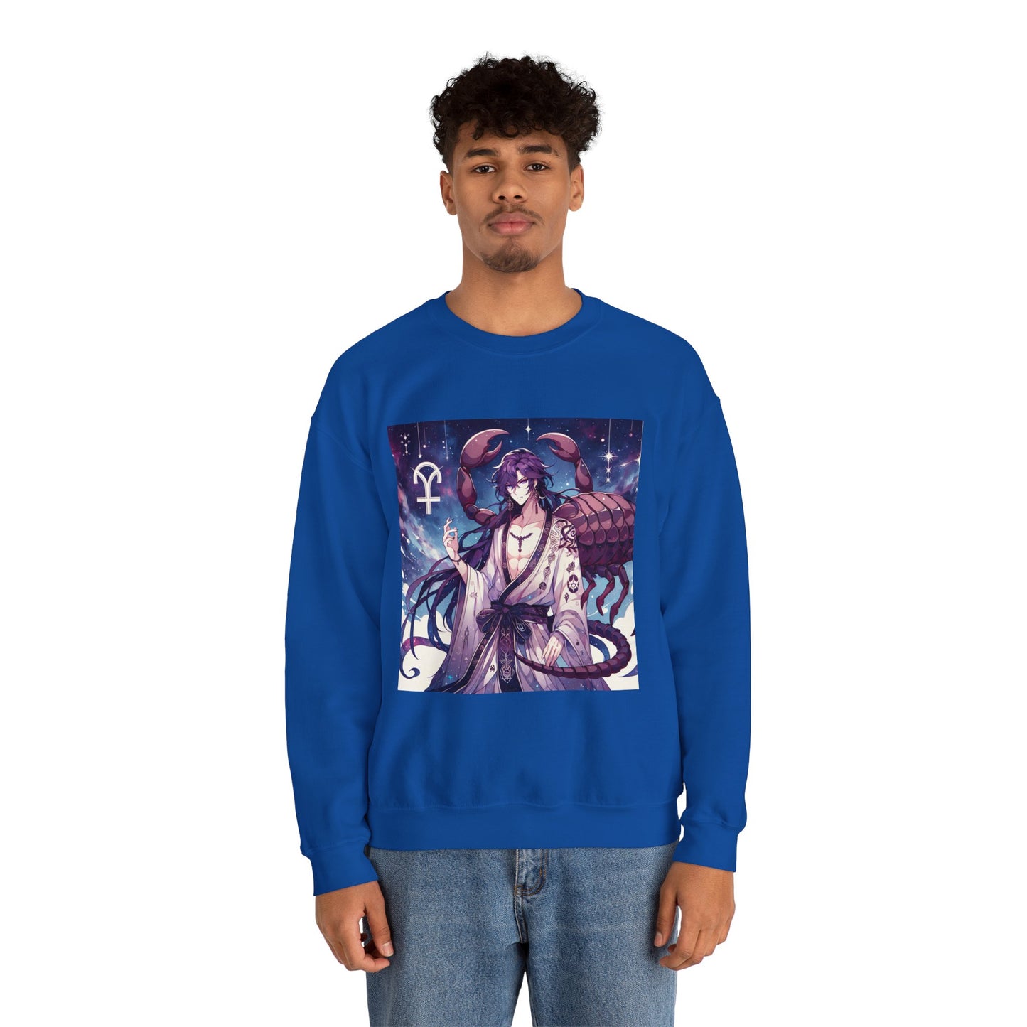 Unisex Heavy Blend™ Crewneck Sweatshirt, Scorpio Zodiac Design, purple scorpion anime