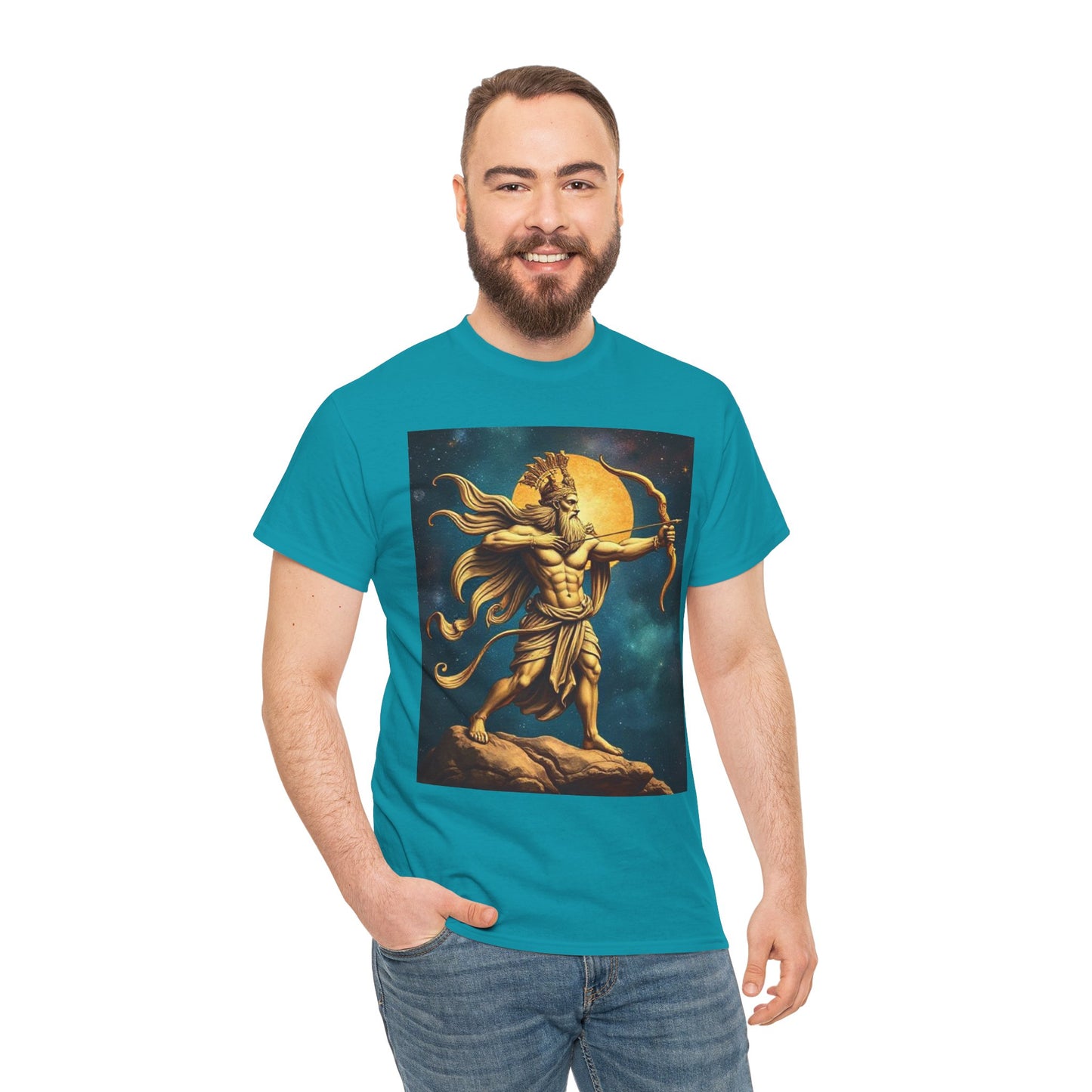Unisex Heavy Cotton T-Shirt, Midnight Arrow, Sagittarius Zodiac Design