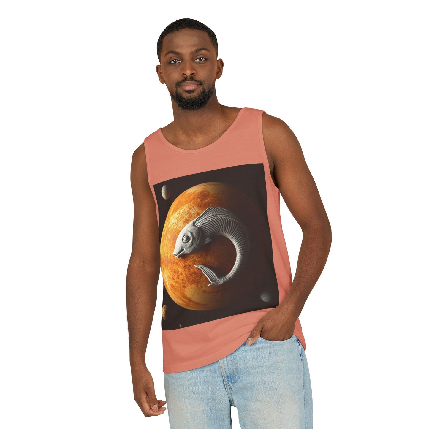 Unisex Garment-Dyed, Tank Top, Pisces Design, Space Animal, 100% US cotton