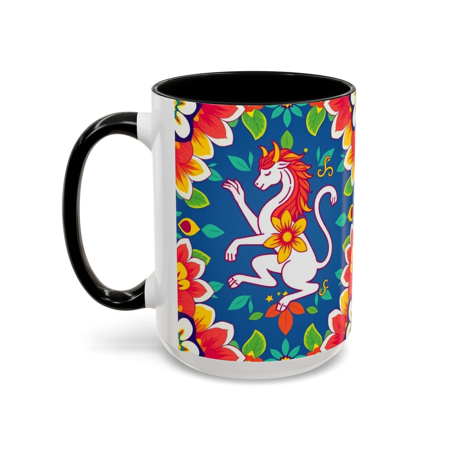 Accent Coffee Mug, Virgo, Zodiac v3. Flower Pattern, (11, 15oz)