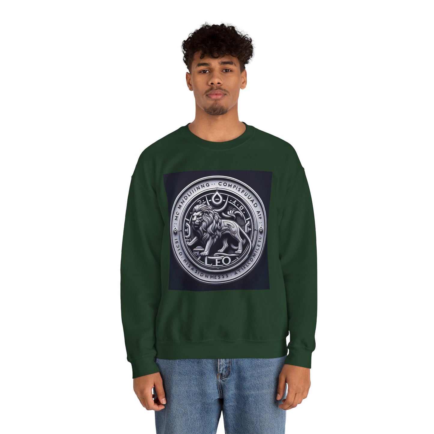 Unisex Heavy Blend™ Crewneck Sweatshirt, Lion Coin, Leo Zodiac Design