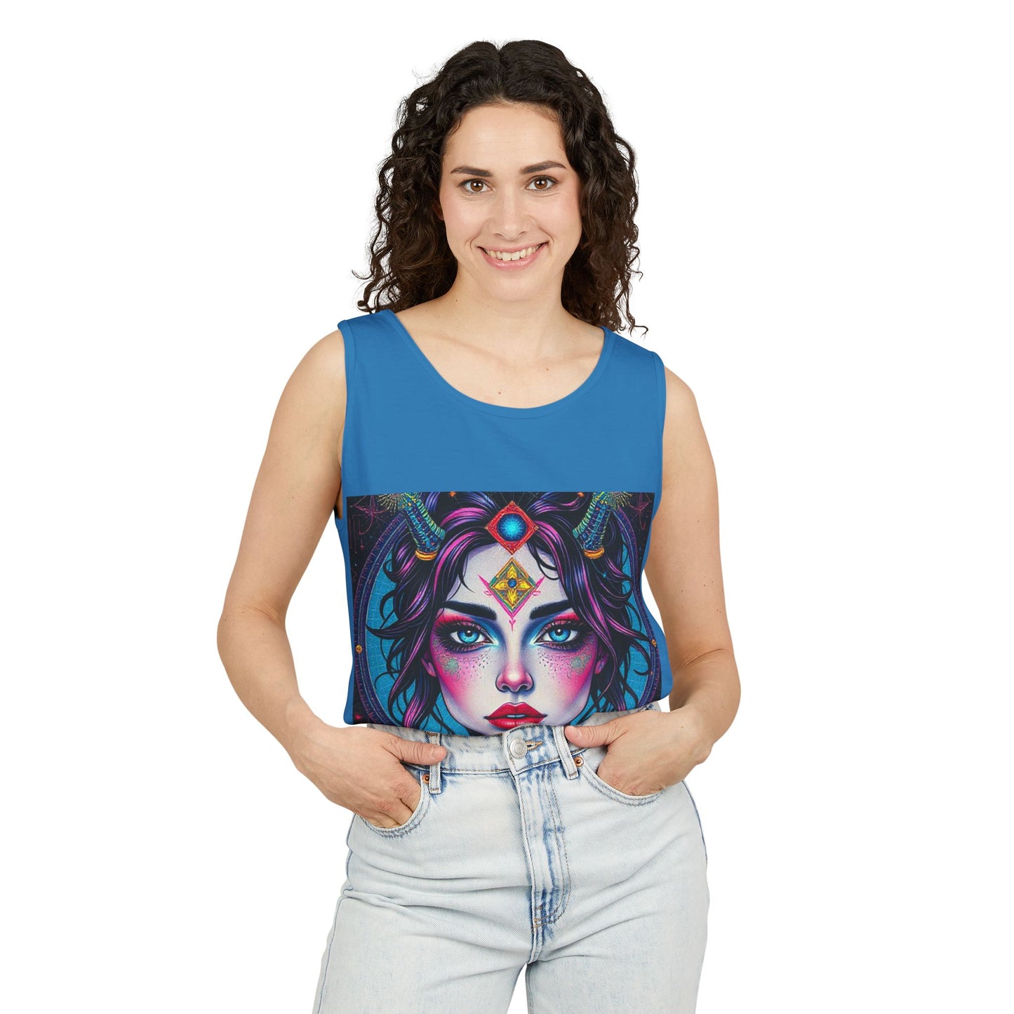 Unisex Garment-Dyed, Tank Top, Aquarius Design, Pop Art, 100% Ringspun US cotton
