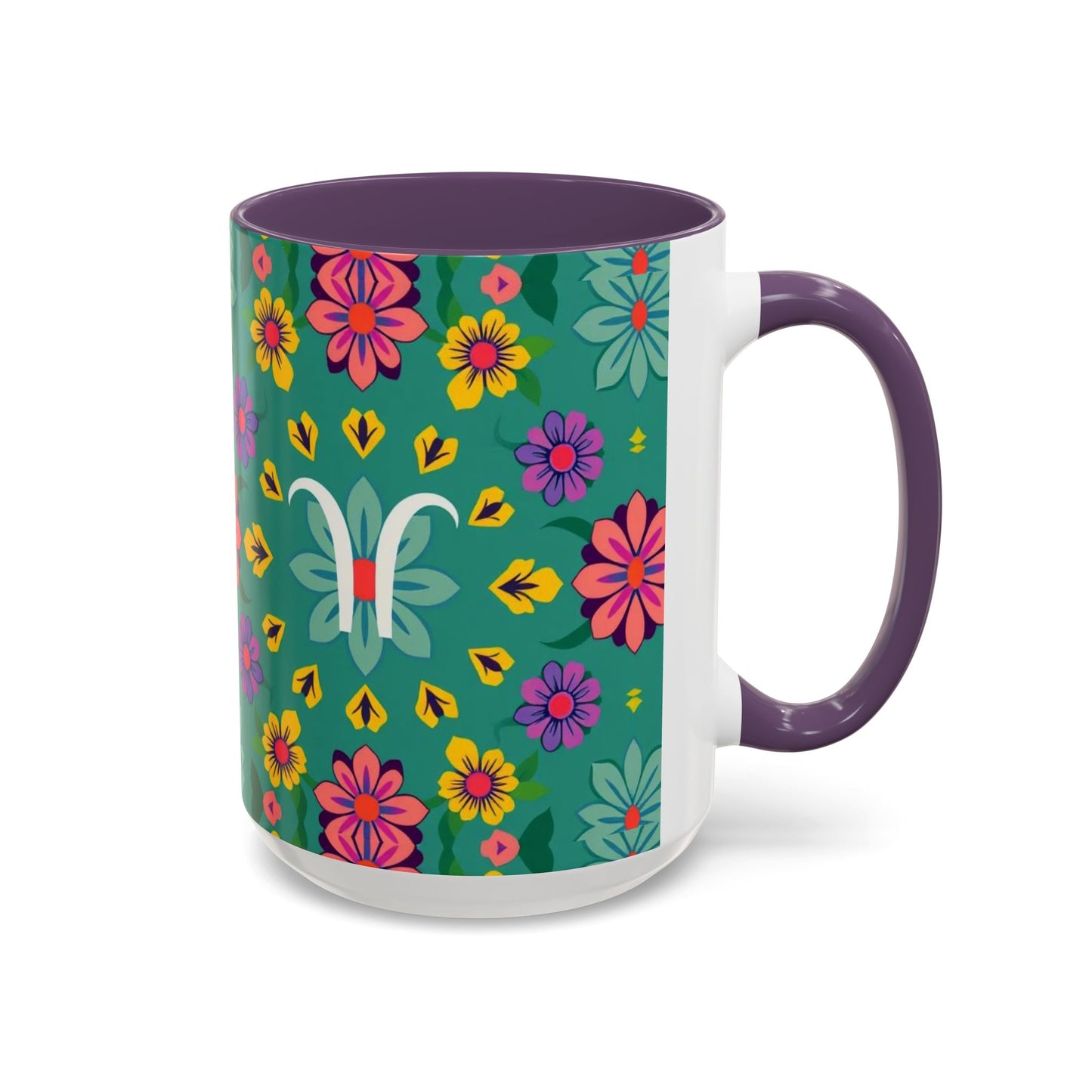Accent Coffee Mug, Aquarius, Zodiac v3, Flower Pattern, (11, 15oz)