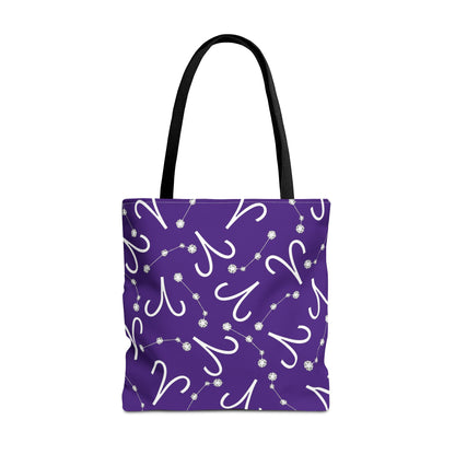 Tote Bag, Aries Zodiac Sign, AOP, (Purple, White)
