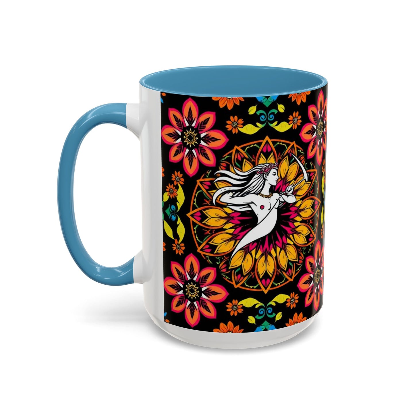 Accent Coffee Mug, Sagittarius, Zodiac v2. Flower Pattern, (11, 15oz)