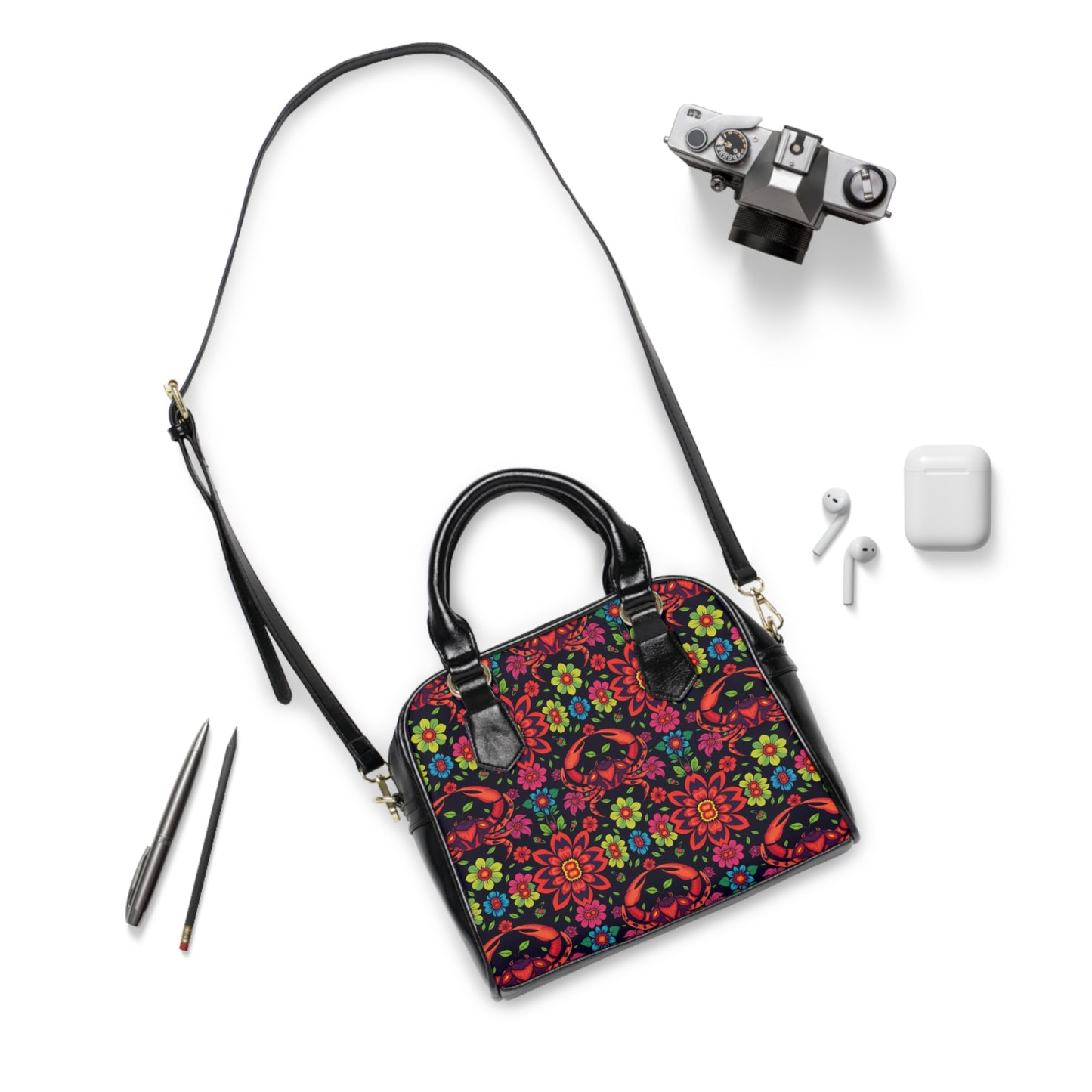 Shoulder Handbag, Cancer, Zodiac, Flower Pattern