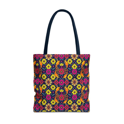 Tote Bag, (AOP), Scorpio, Zodiac v1, Flower Pattern