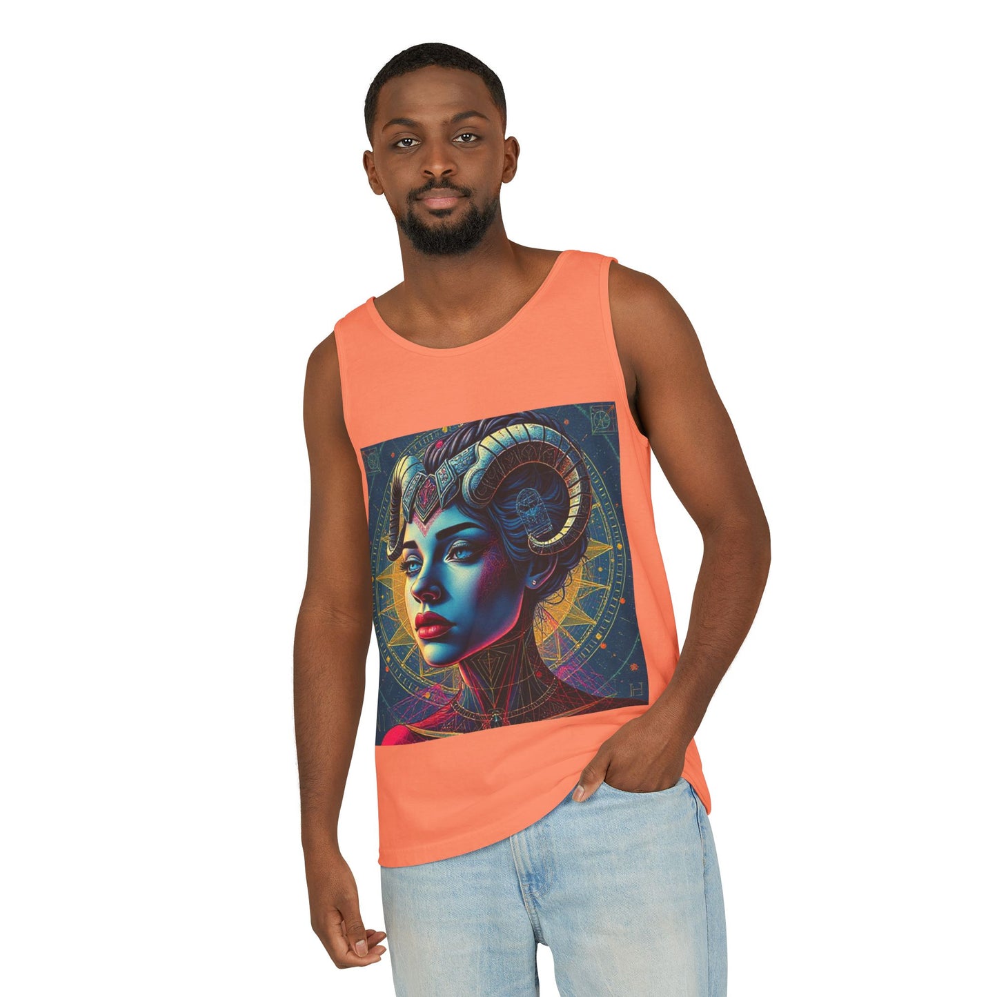 Unisex Garment-Dyed, Tank Top, Aries Design, Pop Art v1, 100% Ringspun US cotton