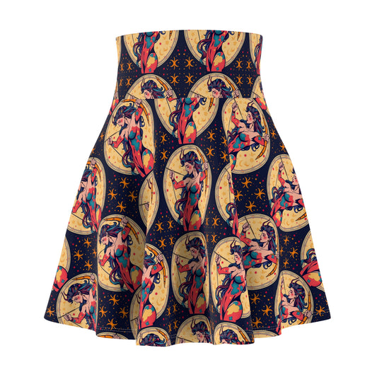 Women's Skater Skirt, (AOP), Sagittarius, Zodiac v1, Sexy Pattern