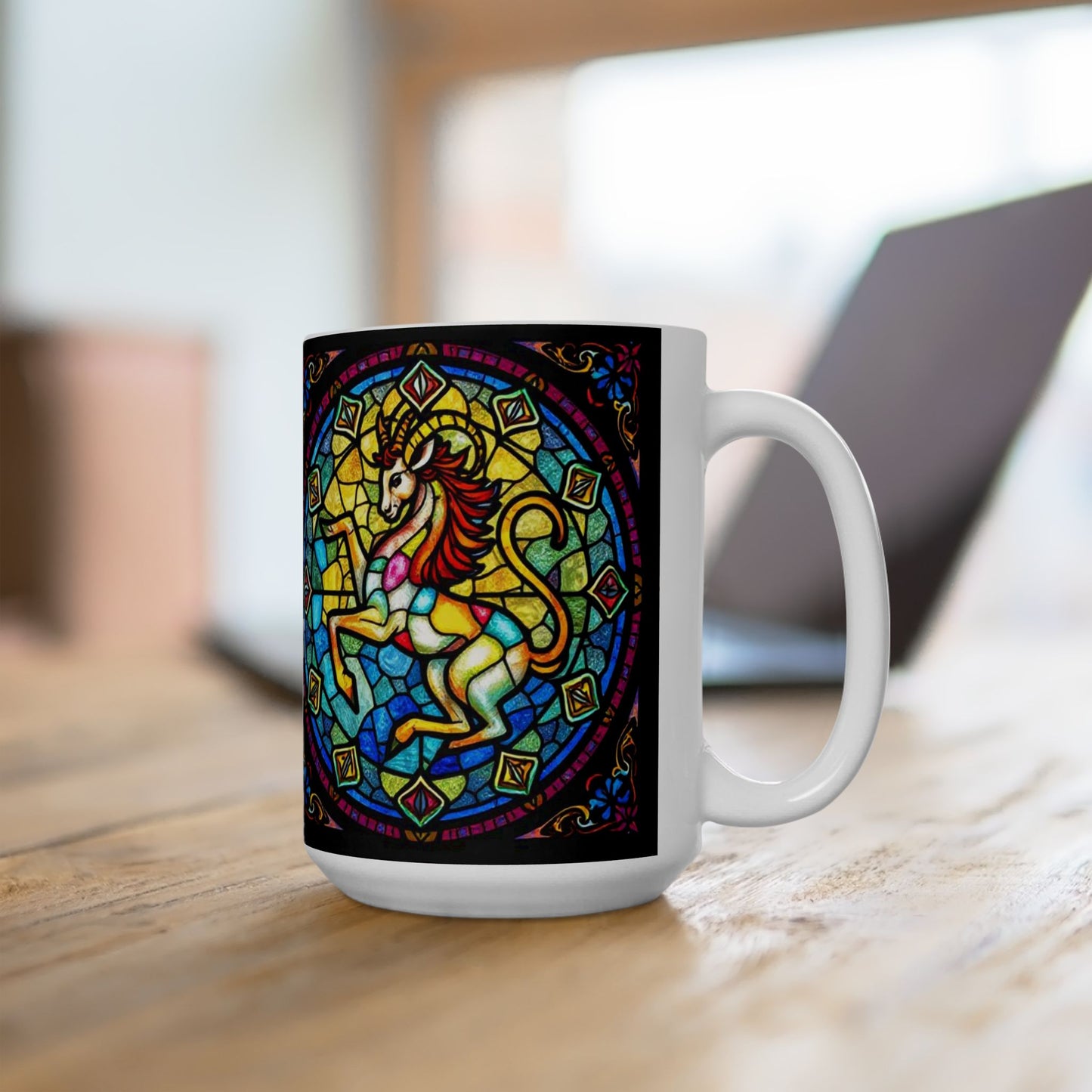 Ceramic Mug, (11oz, 15oz), Ceramic Coffee Mug, AOP, Glass Design v1, Capricorn Zodiac