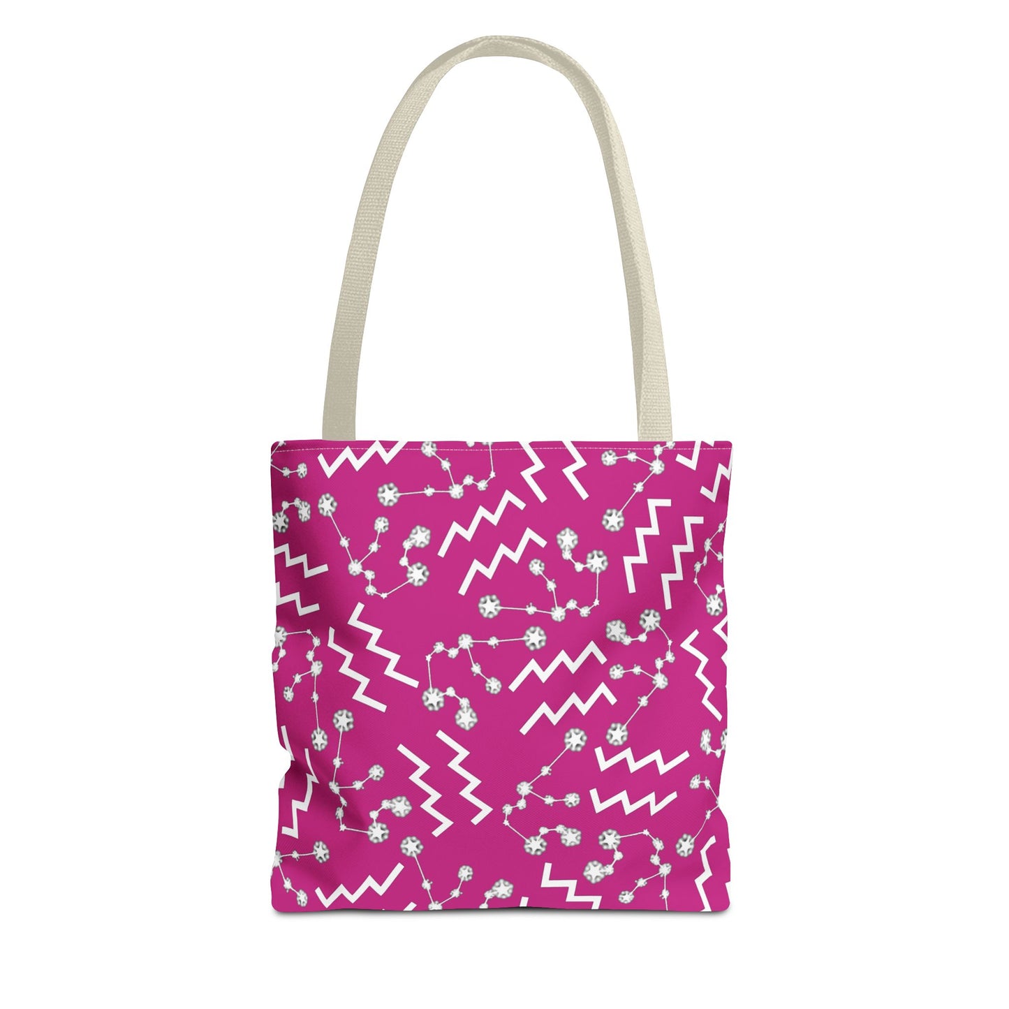Tote Bag, Aquarius Zodiac Sign, AOP, (Pink, White)