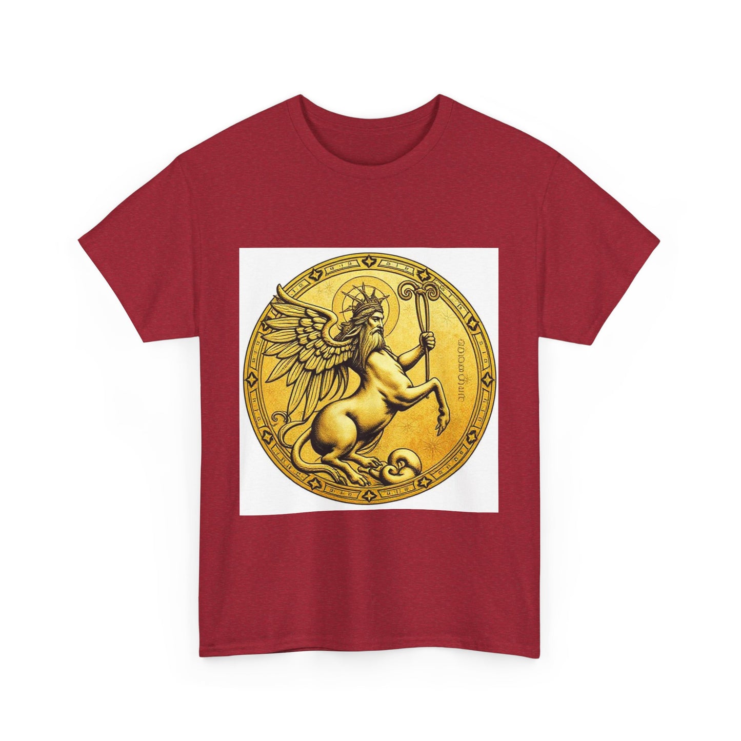 Unisex Heavy Cotton T-Shirt, Golden Angel Coin, Virgo Zodiac Design