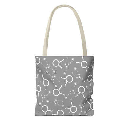 Tote Bag, Taurus Zodiac Sign, AOP, (Grey, White)