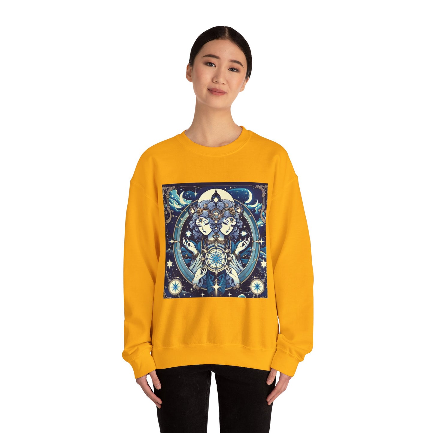 Unisex Heavy Blend™ Crewneck Sweatshirt,Twin Body, Gemini Zodiac Design