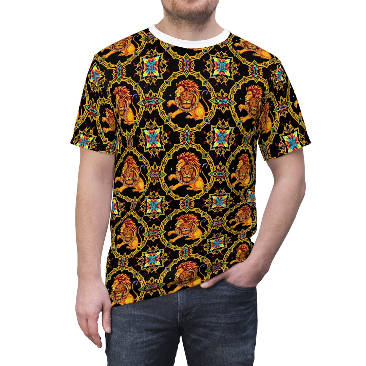 Unisex Cut & Sew T-Shirt, (AOP), Leo, Zodiac, Jewels Pattern