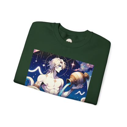 Unisex Heavy Blend™ Crewneck Sweatshirt, Anime Aqua God, Aquarius Zodiac Design