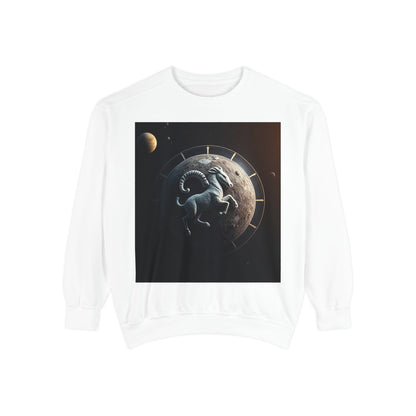 Garment-Dyed Sweatshirt, Unisex, Space Animal Design, Aries