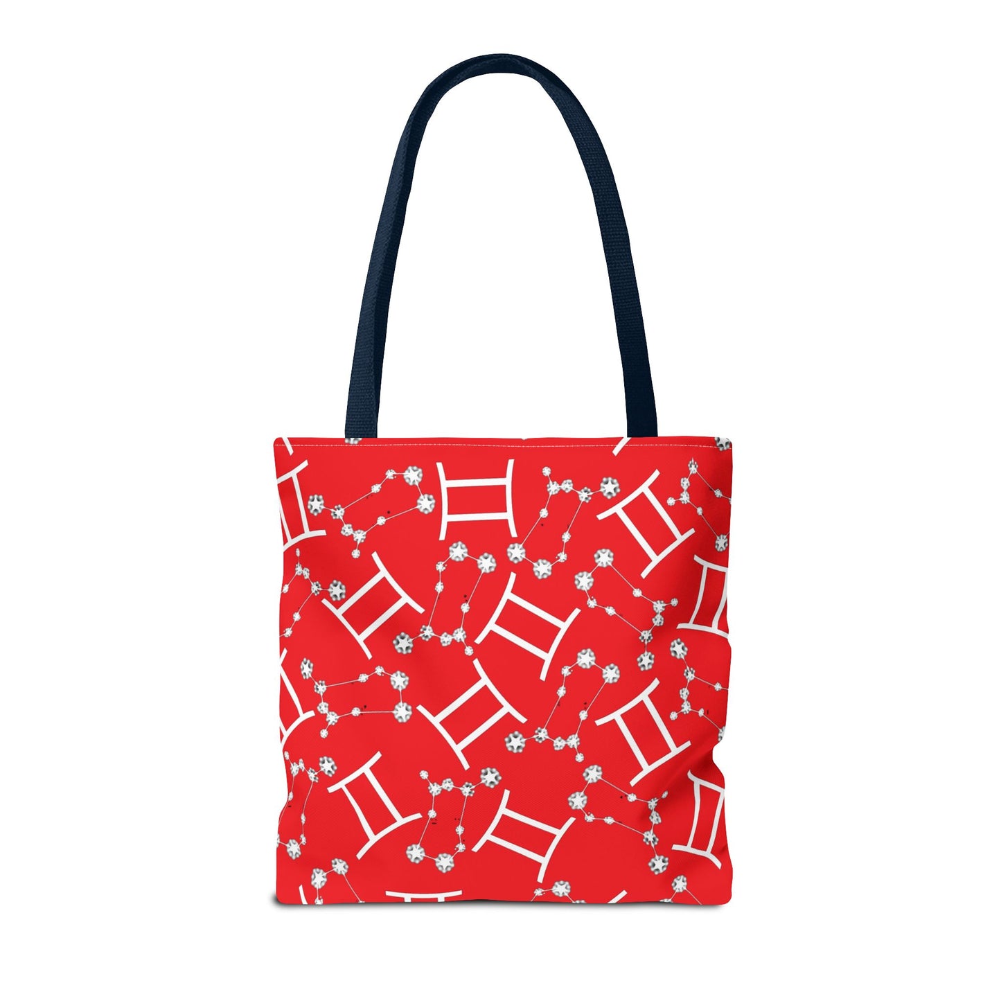Tote Bag, Gemini Zodiac Sign, AOP, (Red, White Print)