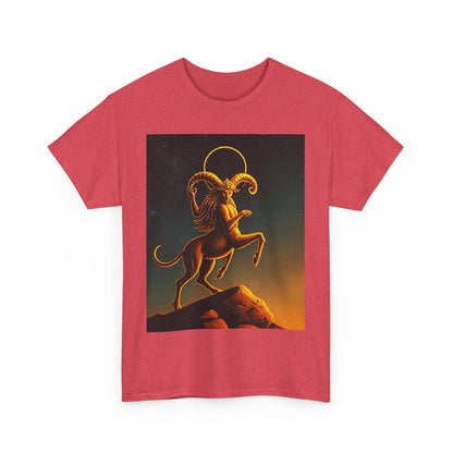 Unisex Heavy Cotton T-Shirt, Mountain Top, Aries Zodiac Design