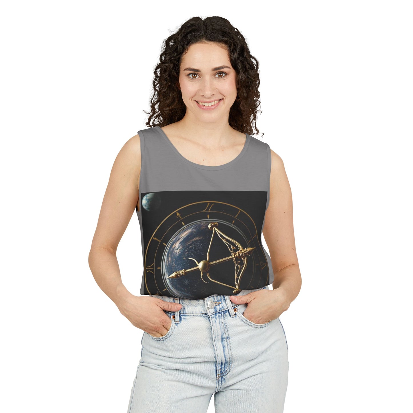 Unisex Garment-Dyed, Tank Top, Sagittarius Design, Planet Symbol, 100% US cotton