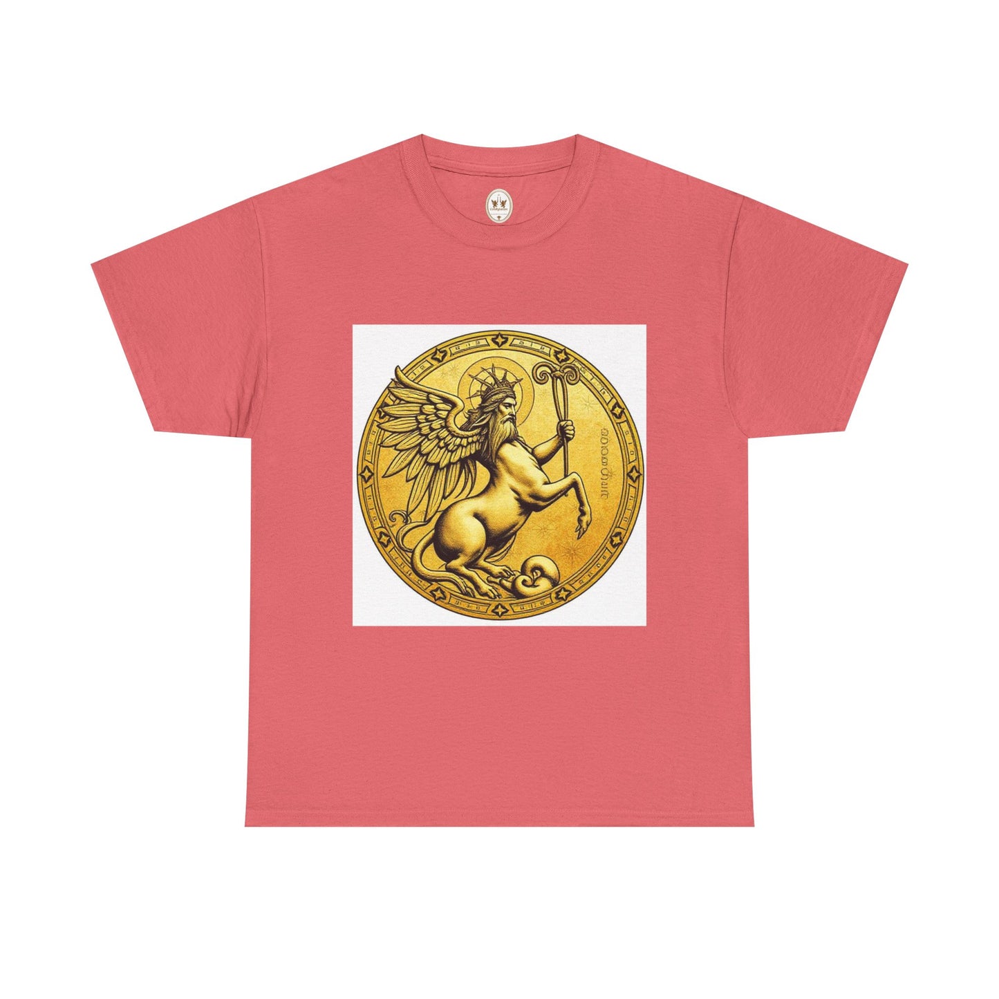 Unisex Heavy Cotton T-Shirt, Golden Angel Coin v1, Virgo Zodiac Design
