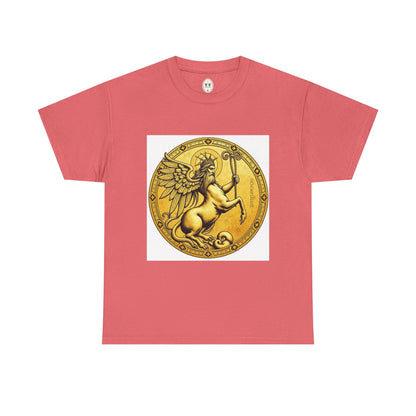 Unisex Heavy Cotton T-Shirt, Golden Angel Coin v1, Virgo Zodiac Design