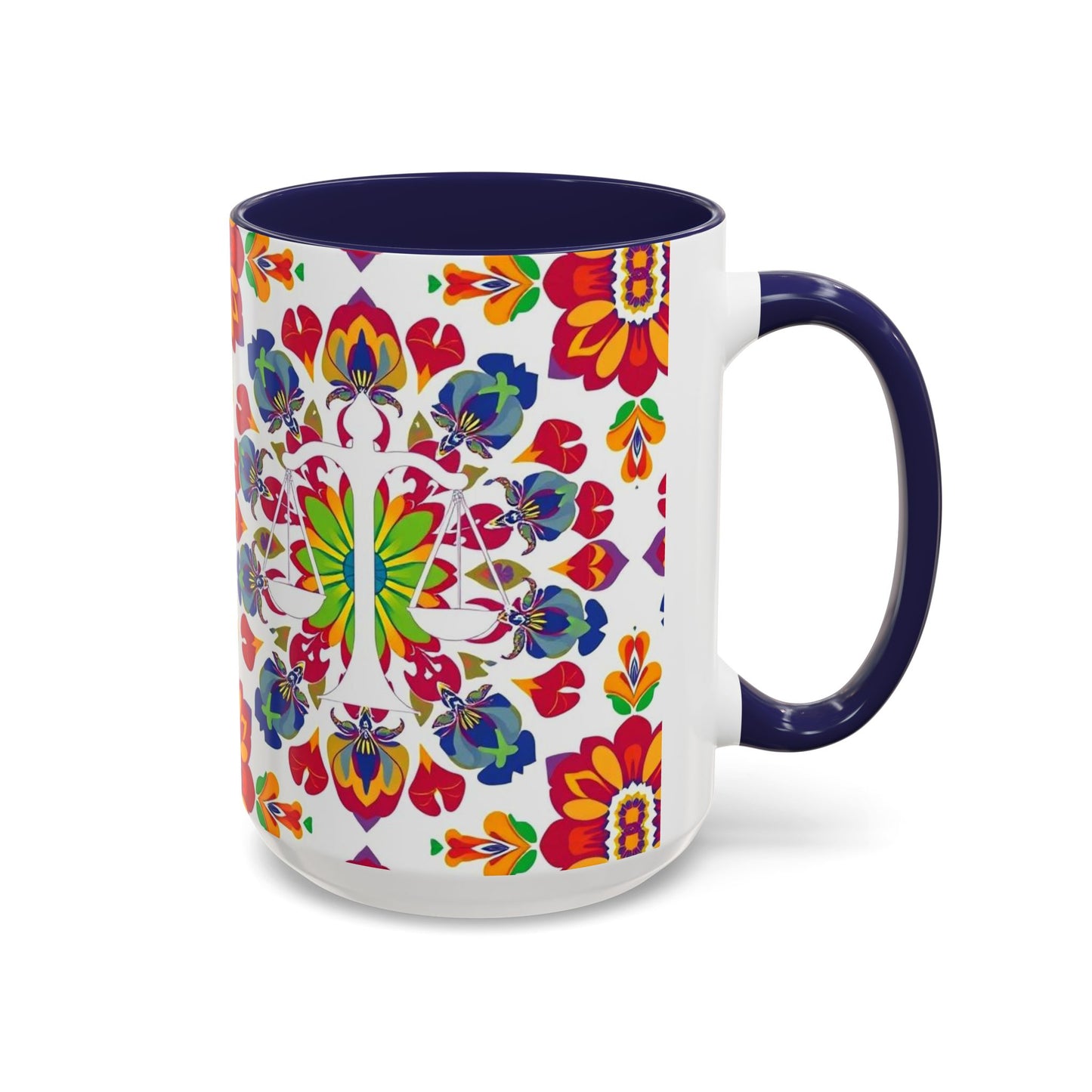 Accent Coffee Mug, Libra, Zodiac v1, Flower Pattern, (11, 15oz)