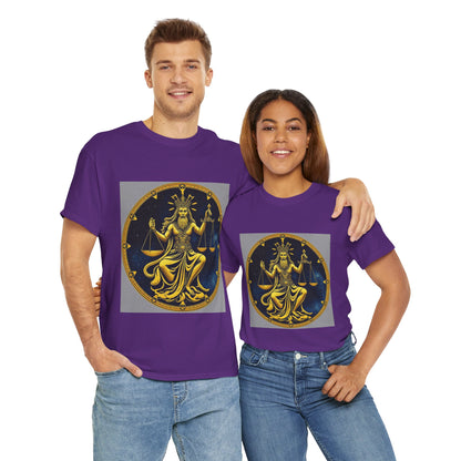 Unisex Heavy Cotton T-Shirt, Gold Libra God, Zodiac Design