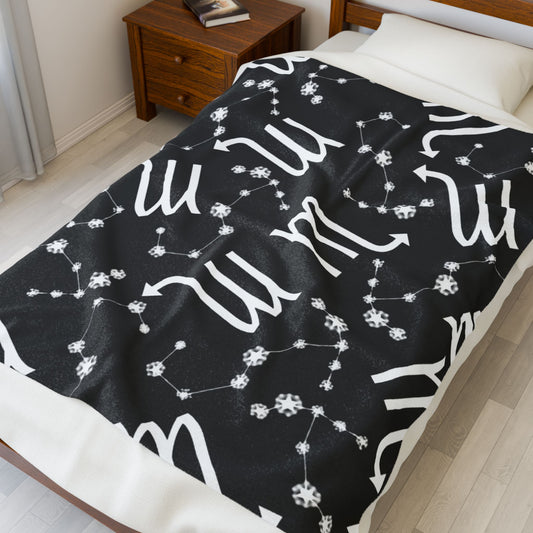 Velveteen Plush Blanket, Scorpio Zodiac Sign, Constellation & Symbol, Black, 100% polyester