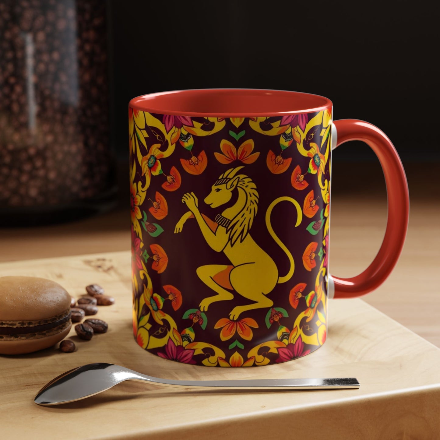 Accent Coffee Mug, Virgo, Zodiac v1. Flower Pattern, (11, 15oz)