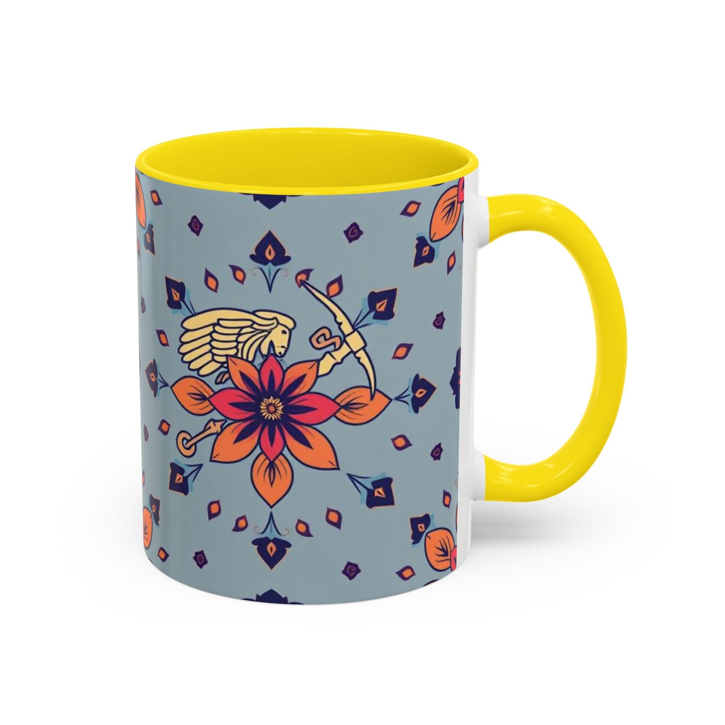 Accent Coffee Mug, Sagittarius, Zodiac v3. Flower Pattern, (11, 15oz)