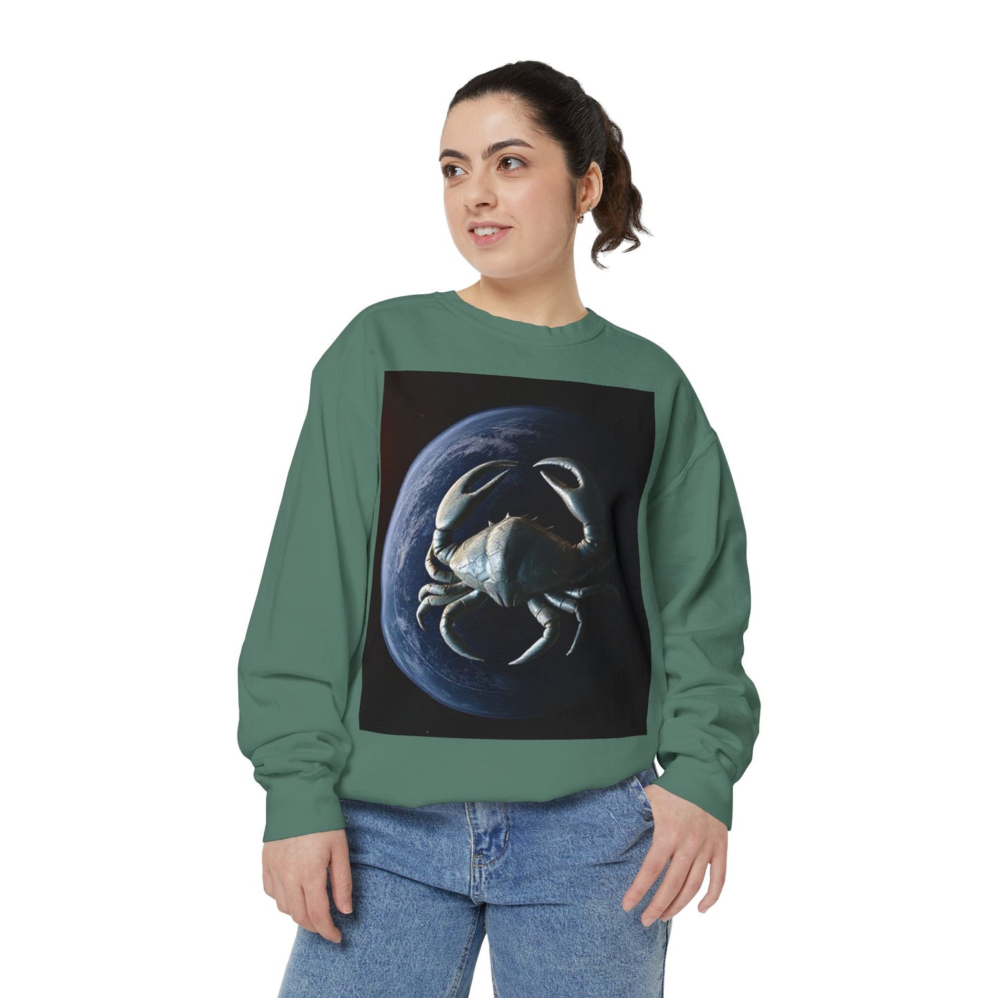Garment-Dyed Sweatshirt, Unisex, Space Animal Design, Cancer