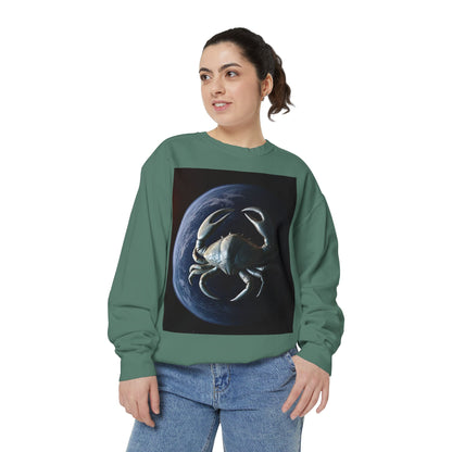 Garment-Dyed Sweatshirt, Unisex, Space Animal Design, Cancer