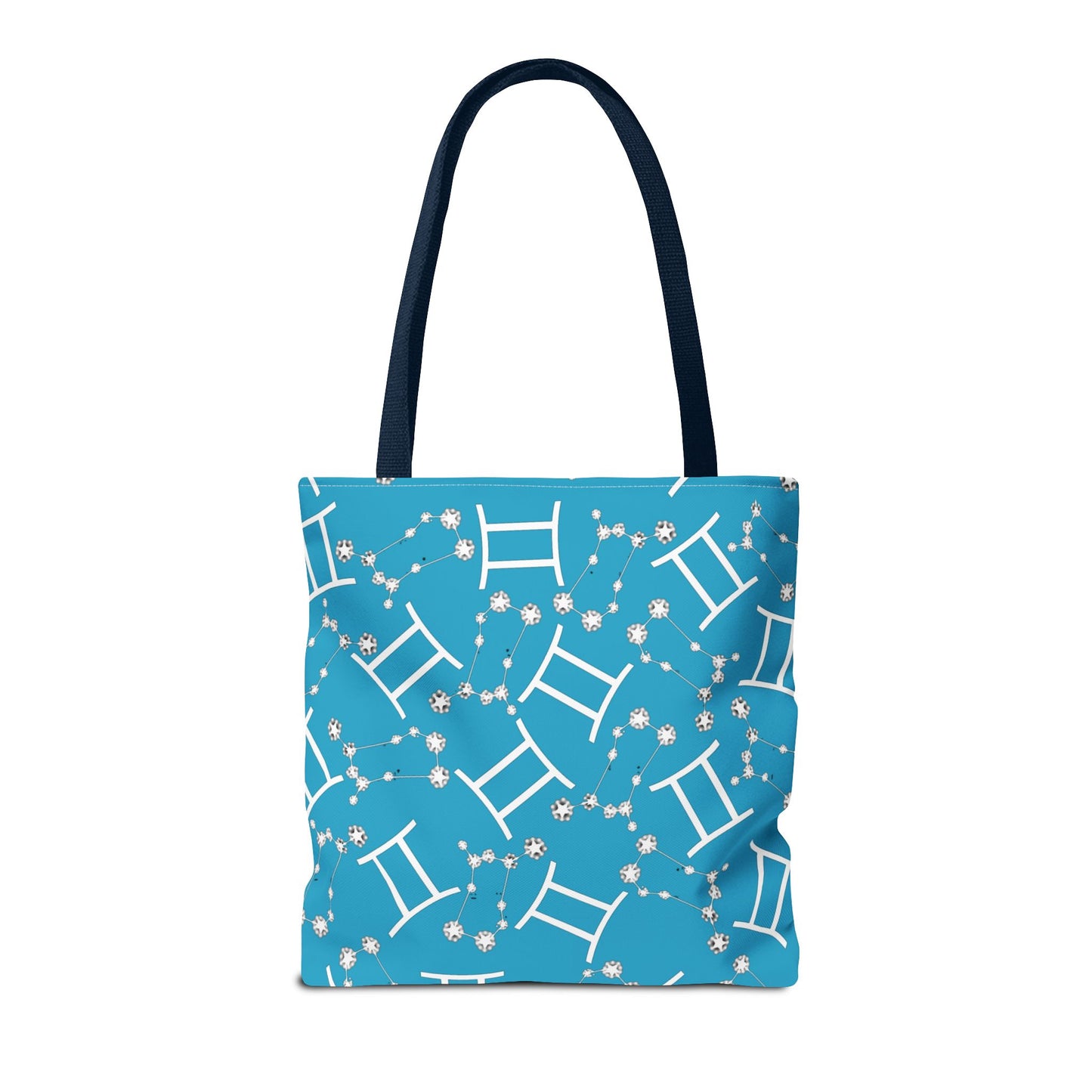 Tote Bag, Gemini Zodiac Sign, AOP, (Turquoise, White Print)