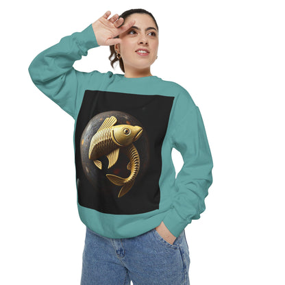 Garment-Dyed Sweatshirt, Unisex, Space Animal Design v1, Pisces