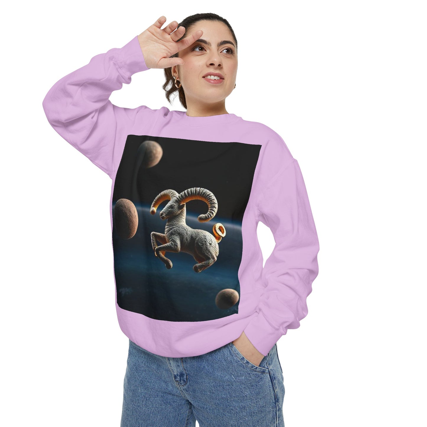 Garment-Dyed Sweatshirt, Unisex, Space Animal Design v1, Aries