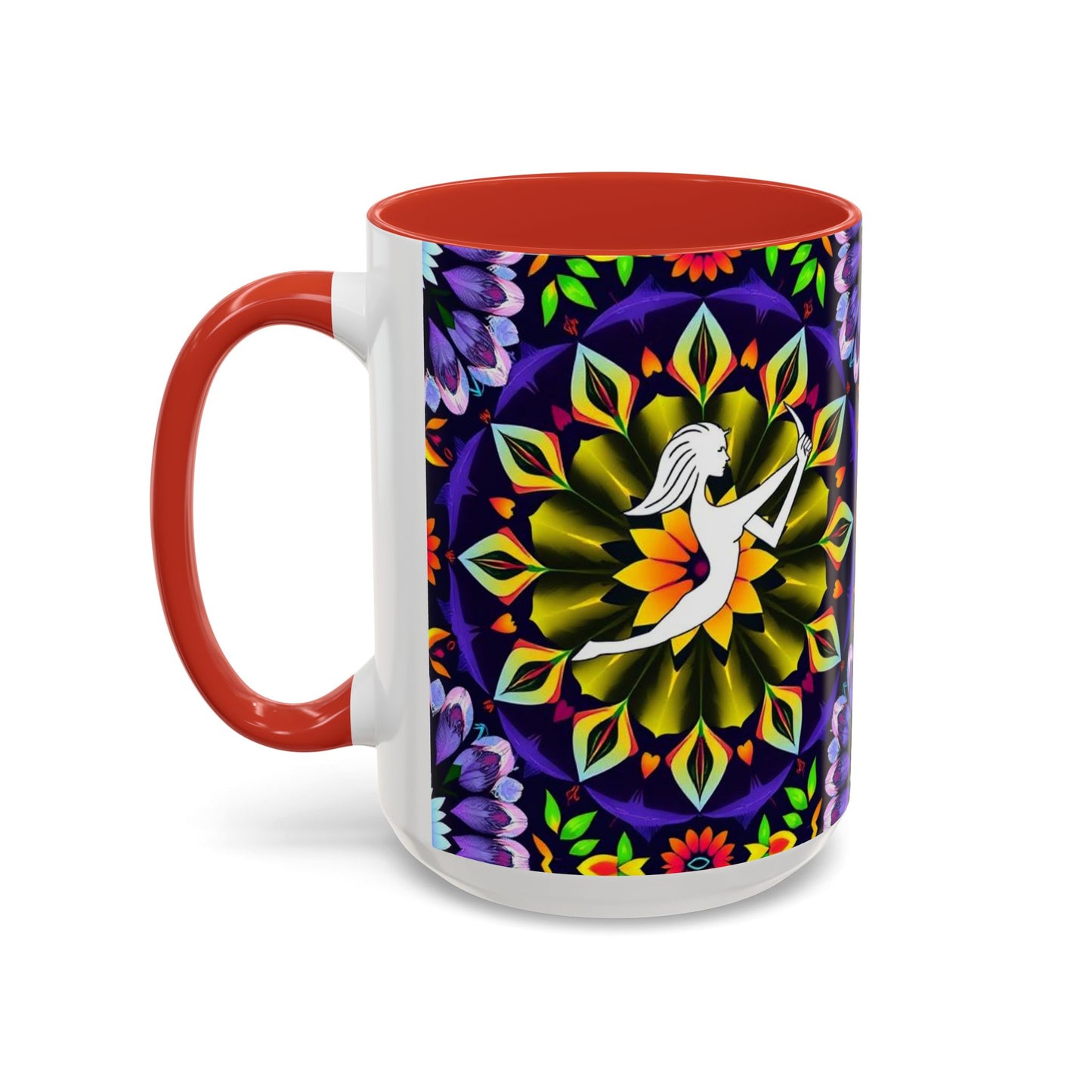 Accent Coffee Mug, Sagittarius, Zodiac v1. Flower Pattern, (11, 15oz)