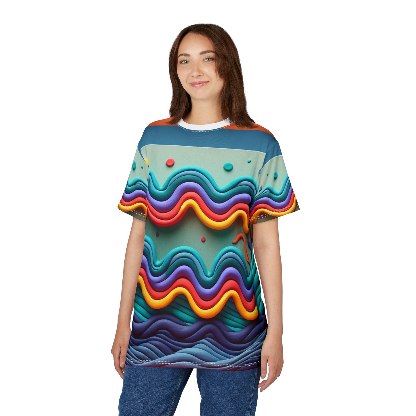 Unisex Cut & Sew T-Shirt (AOP), Water Painting, Aquarius Zodiac Design, Regular fit, 100% Polyester