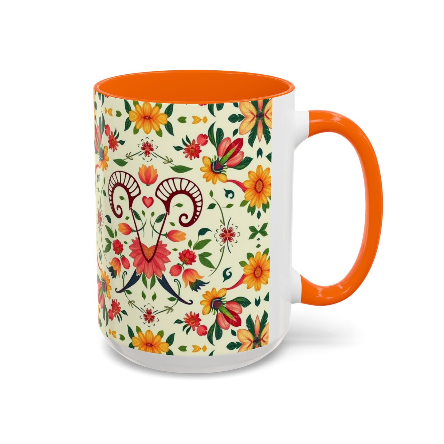 Accent Coffee Mug, Aries, Zodiac, Flower Pattern, (11, 15oz)