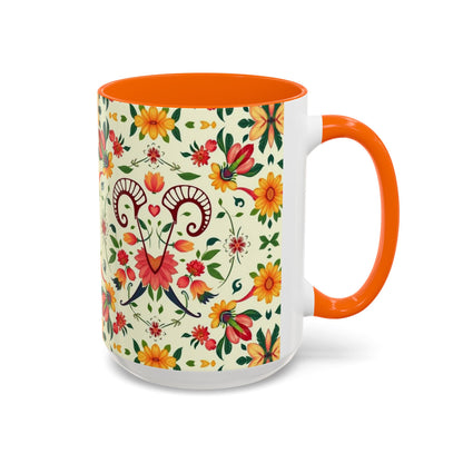 Accent Coffee Mug, Aries, Zodiac, Flower Pattern, (11, 15oz)