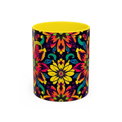 Accent Coffee Mug, Capricorn, Zodiac v4, Flower Pattern, (11, 15oz)