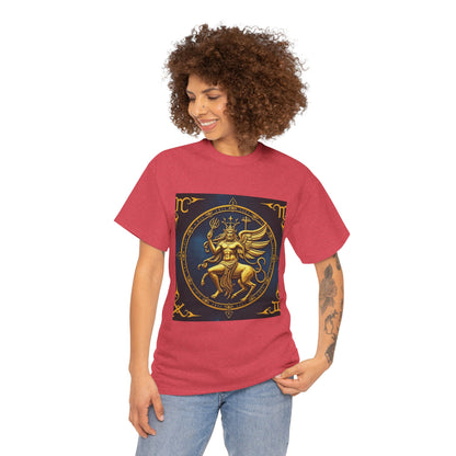 Unisex Heavy Cotton T-Shirt, Gold Angel, Symbol, Virgo Zodiac Design