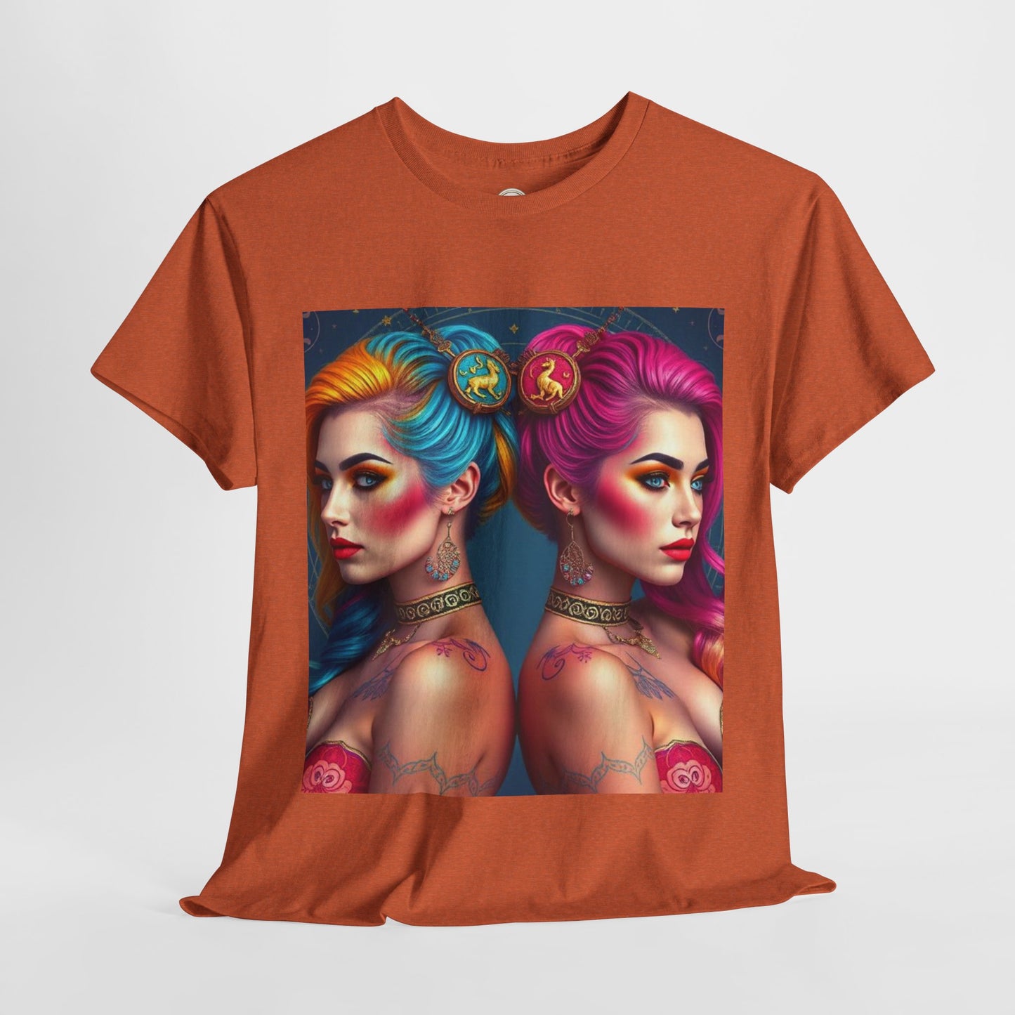 Unisex Heavy Cotton T-Shirt, Gemini, Zodiac v2, Sexy Art