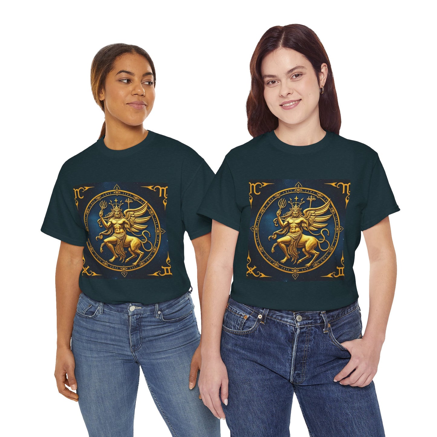 Unisex Heavy Cotton T-Shirt, Gold Angel, Symbol, Virgo Zodiac Design