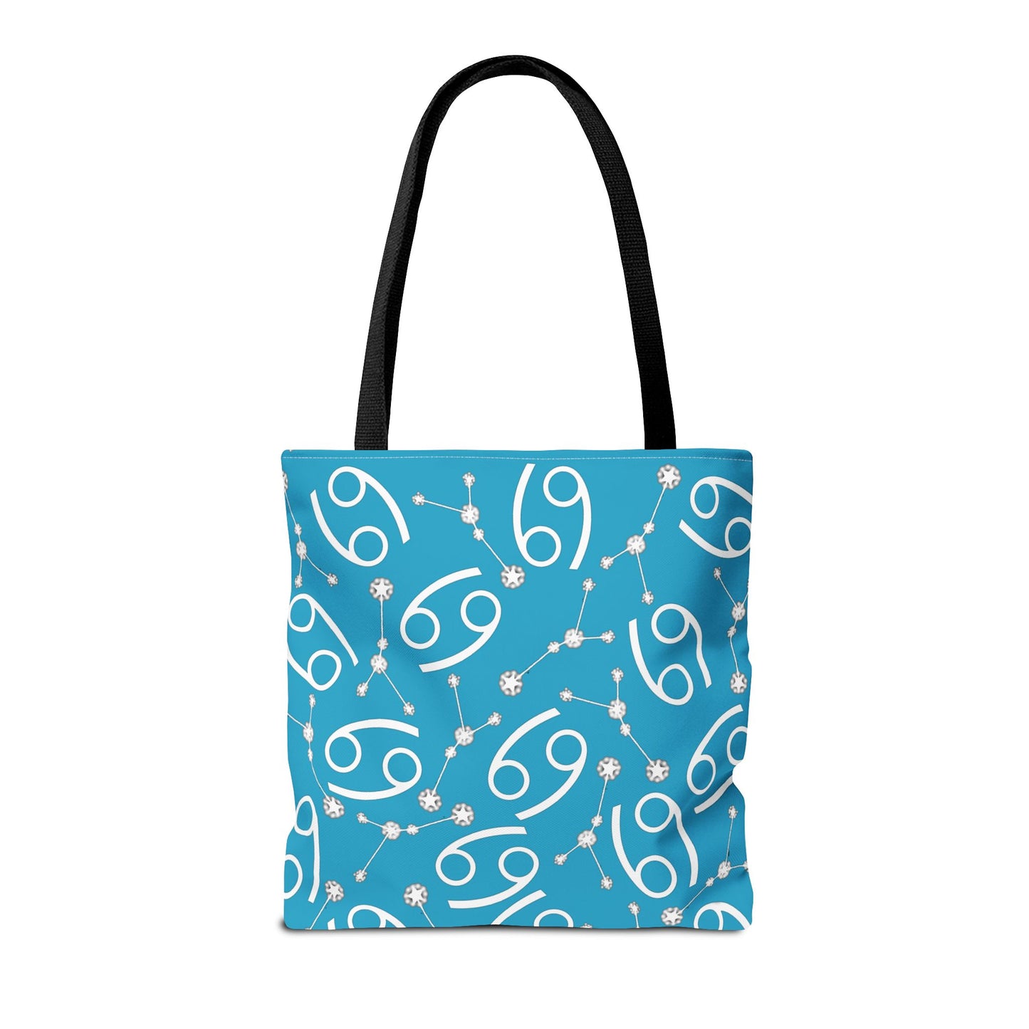 Tote Bag, Cancer Zodiac Sign, AOP, (Turquoise, White)