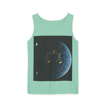Unisex Garment-Dyed, Tank Top, Libra Design, Space Scale, 100% US cotton
