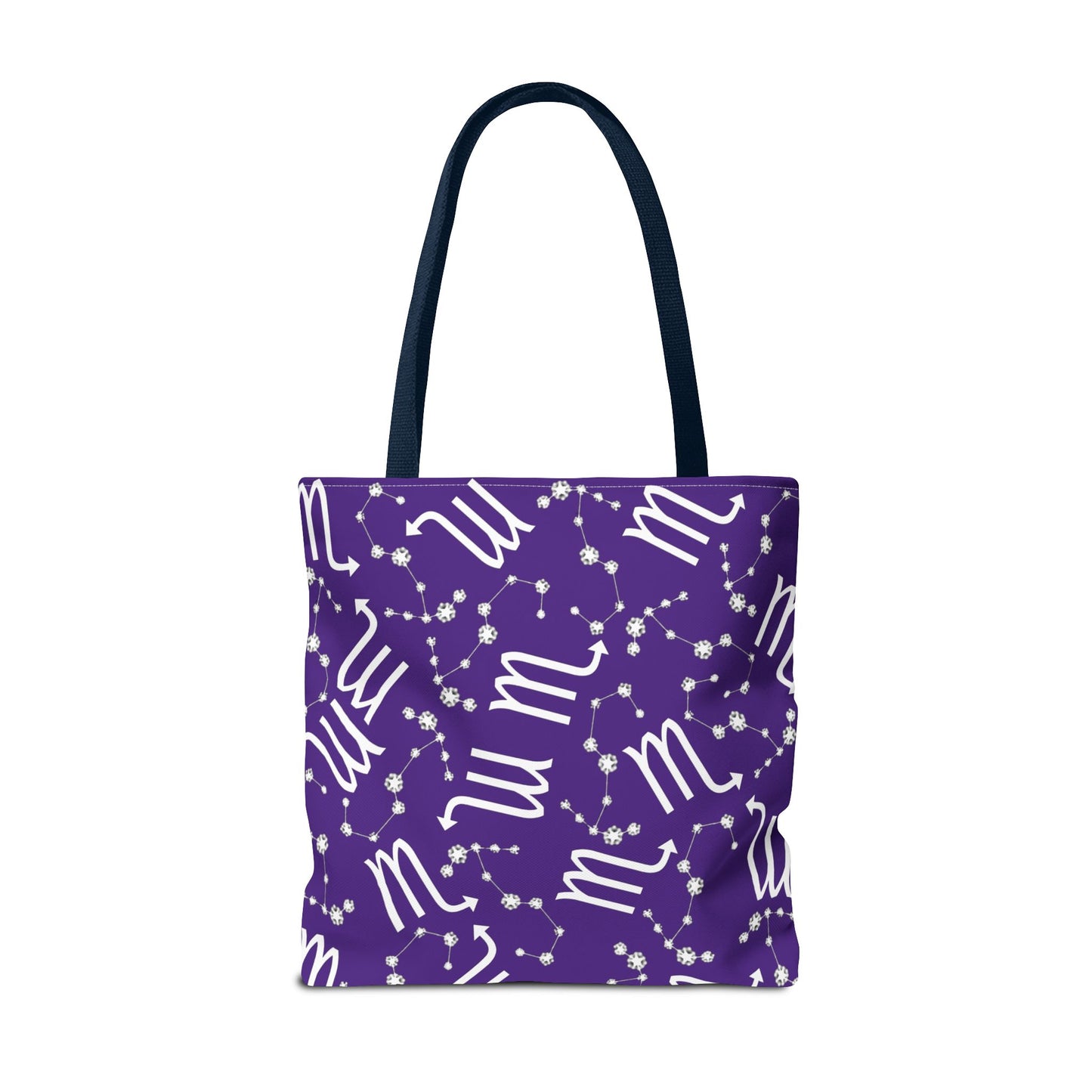 Tote Bag, Scorpio Zodiac Sign, AOP, (Purple, White)